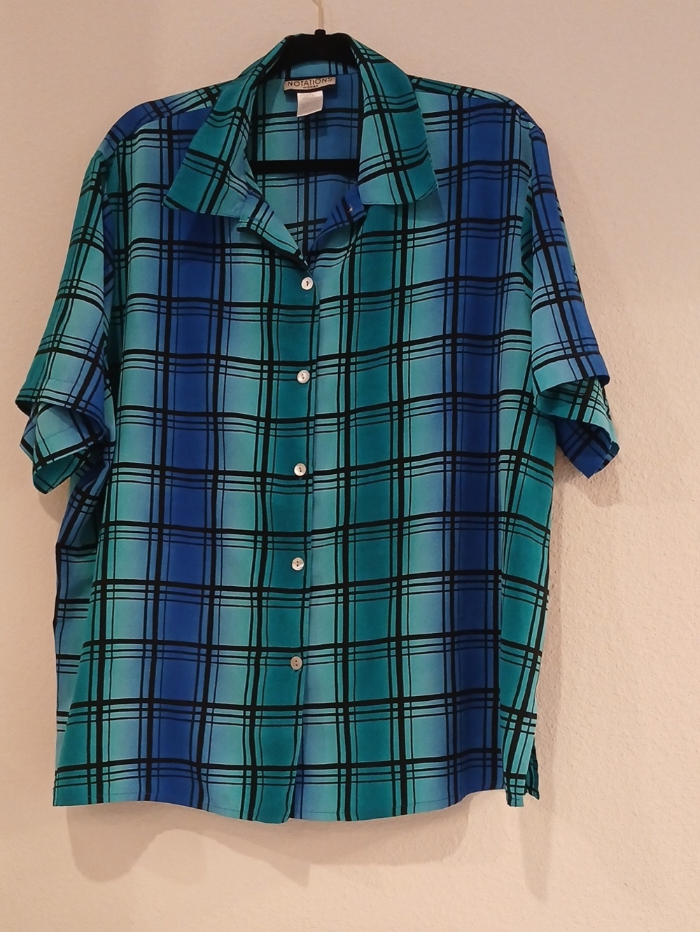Notations Teal and Blue Plaid Short-Sleeve Button-Down Shirt